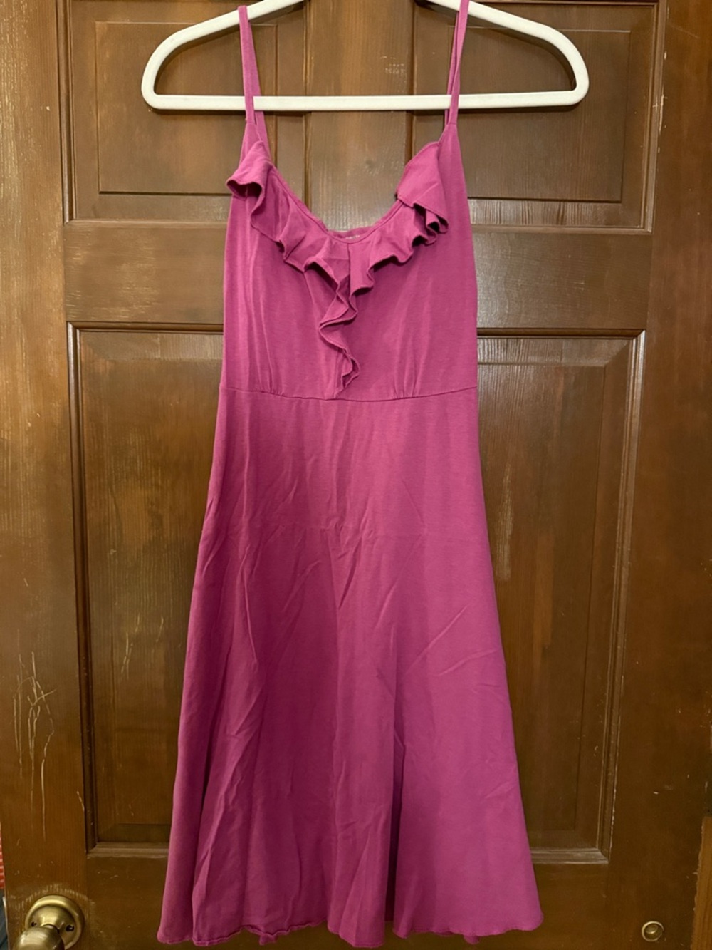 Patagonia Magenta Ruffle V-Neck Spaghetti Strap Midi Dress